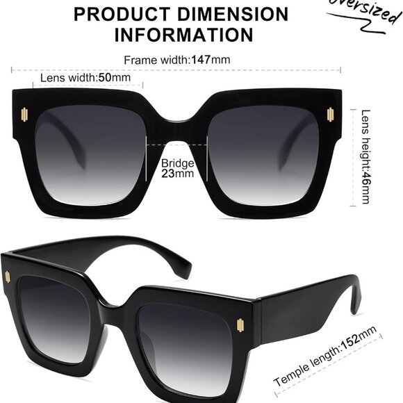 Vintage Oversized Square Sunglasses for Women,Retro Womens Luxury Big Large Sun - Picture 4 of 6